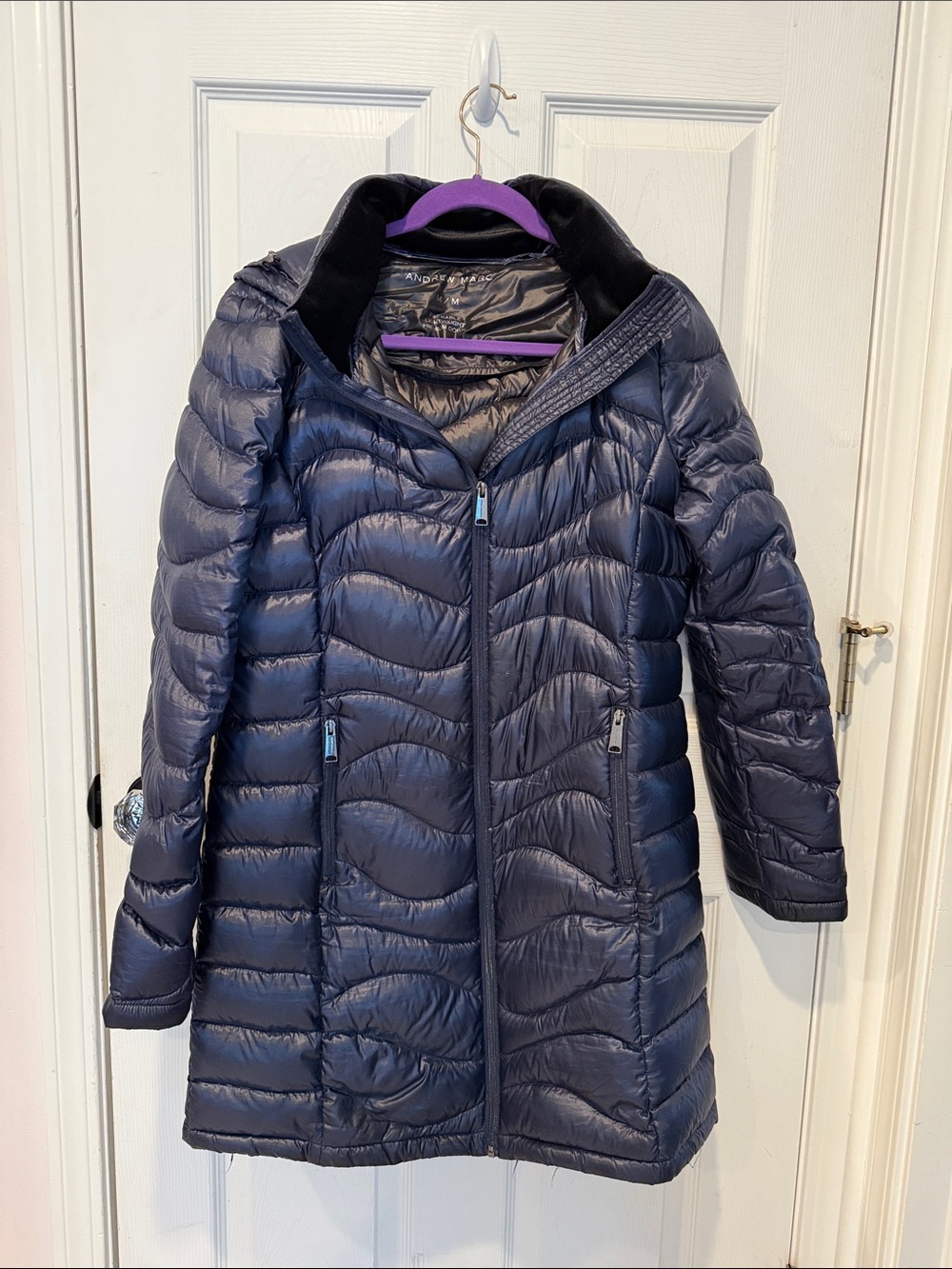 Andrew Marc Women's Navy Packable Down Puffer Coat